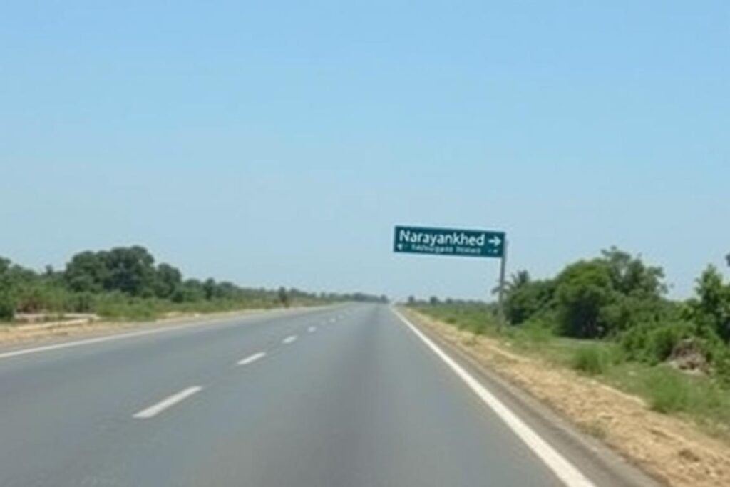 Road leading to Narayankhed with directional signage